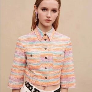 Maje Cropped Metallic Boucle-tweed Jacket size 36